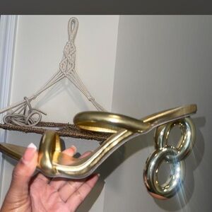 Gold Metallic Knot Strap Heeled Sandals